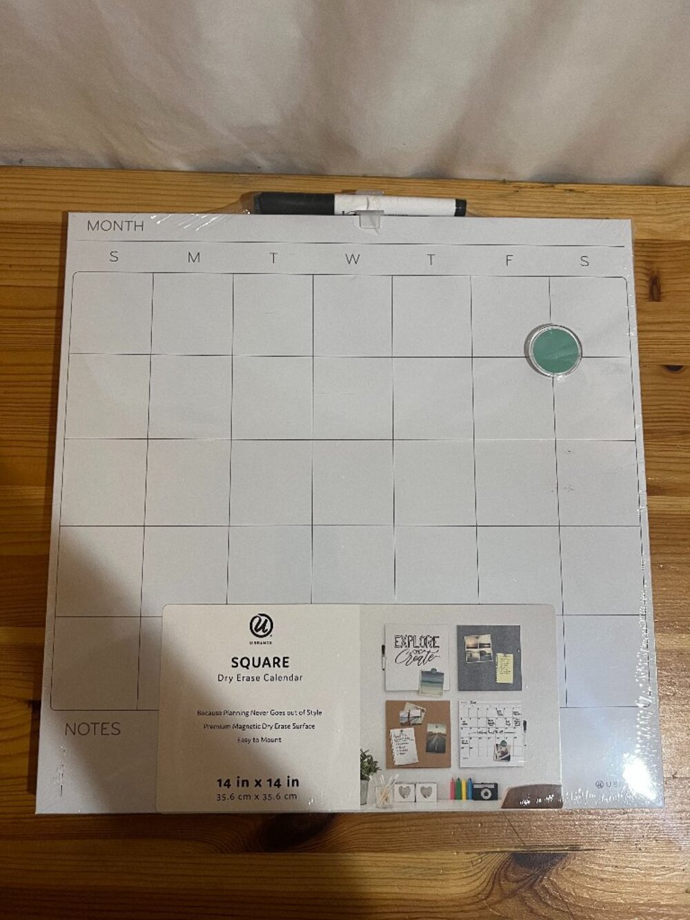U Brands Square Magnetic Dry Erase Calendar White Board, 14" x 14", Frameless, I